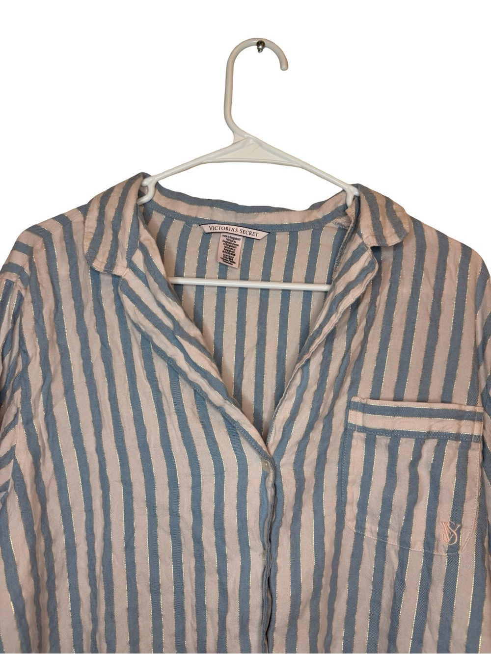 Victoria's Secret Striped Pajama Set Blue Pink Gold Shimmer Long Sleeve Small - Picture 4 of 9